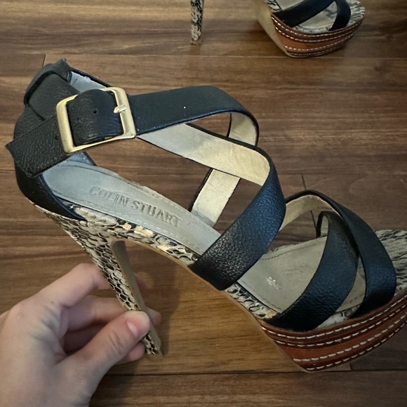 Colin Stuart Stacked Leather Faux Snakeskin High Heel Pumps Size 7 - Picture 5 of 9
